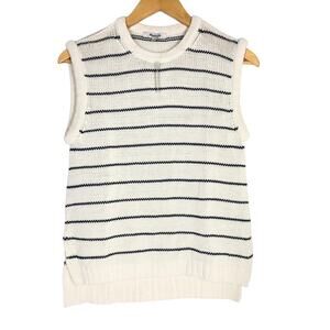 Madewell Puff Trim Sweater Vest Striped Ivory Cotton Linen NWT S